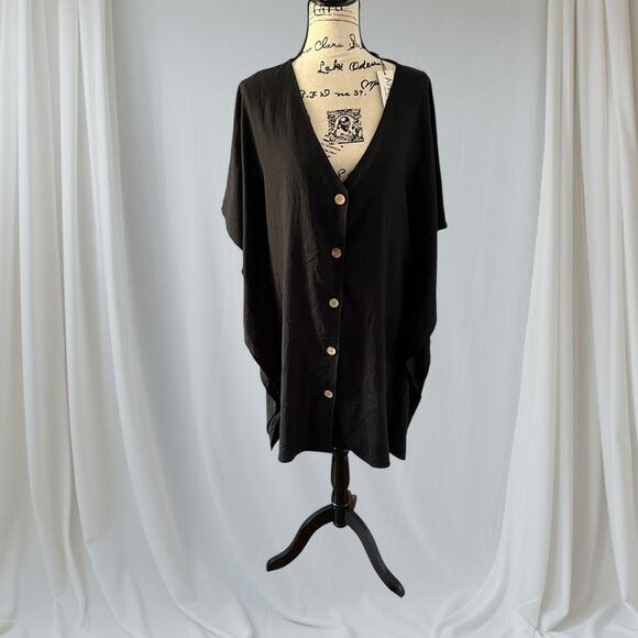 Brand New Ai'mage Women's Medium Black Swim Cover Up Button Down Top Swimwear - Picture 4 of 12